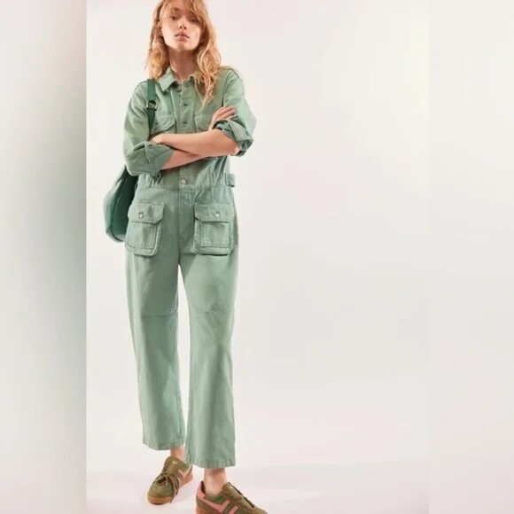 NEW Free People / We The Free / Geronimo Jean Jumpsuit Coverall Teal Green Sz M - Picture 1 of 16